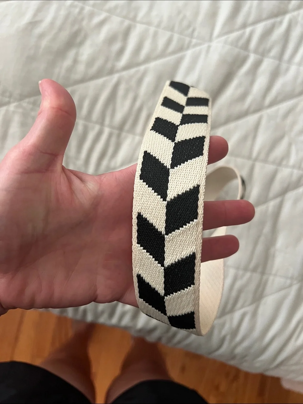 Canvas strap replacement chevron cream and black adjustable guitar strap